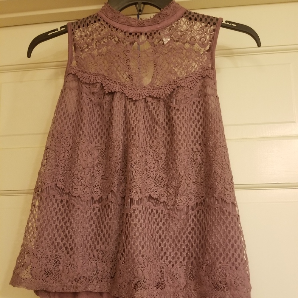 Xhilaration Lace Blouse, Dusty Rose, S